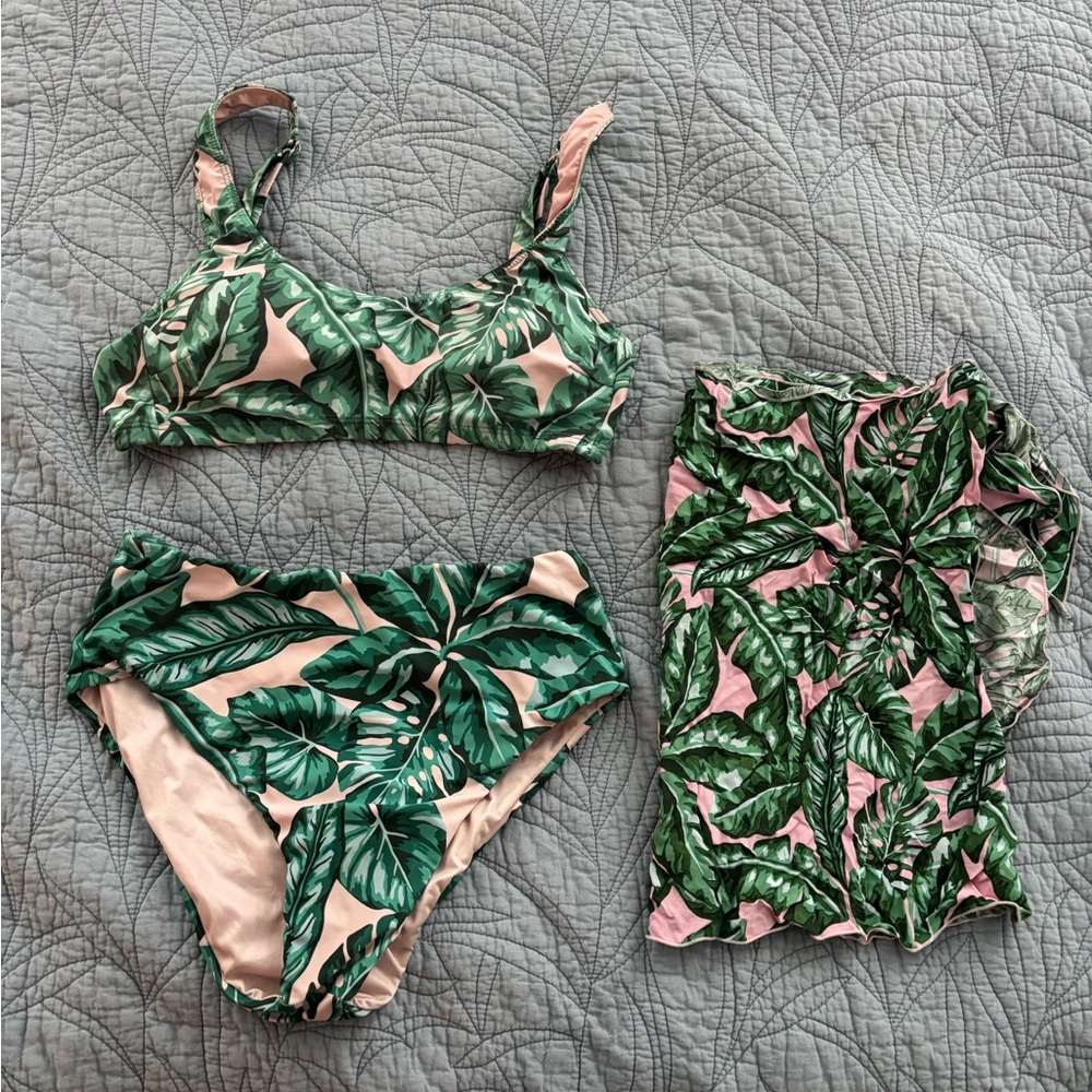 Kenny Flowers Watercolors Beverly Hills Bikini Set with Sarong